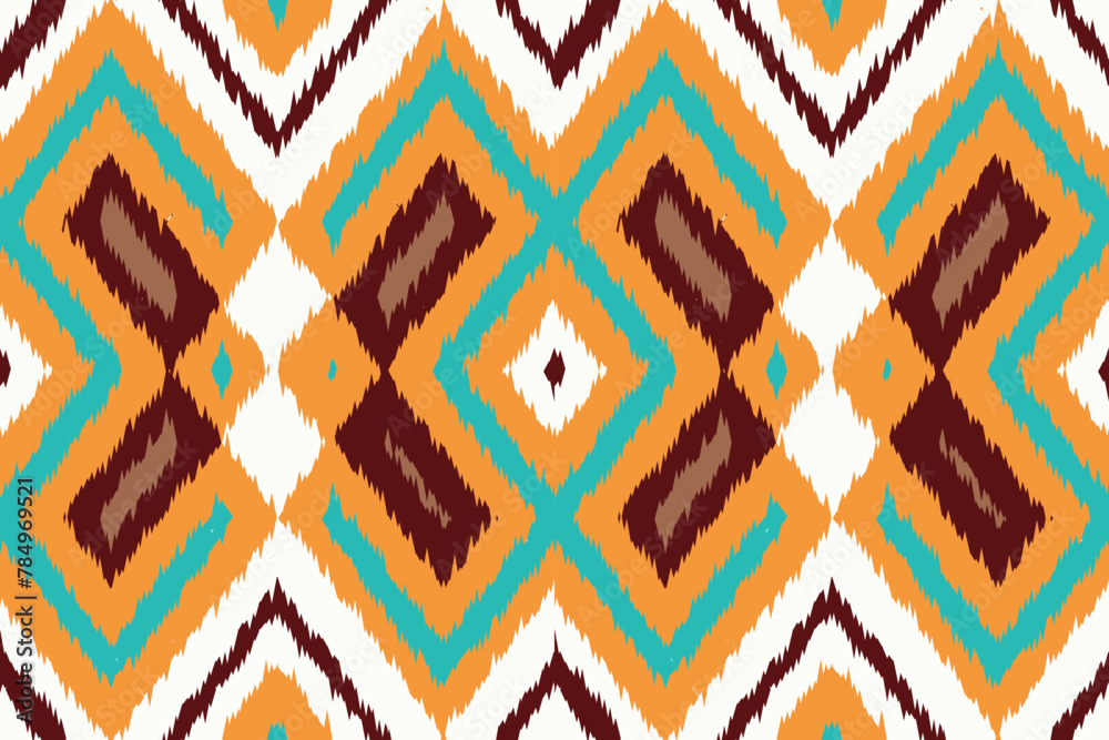 Ikat ethnic seamless pattern design. Aztec fabric carpet mandala ornaments textile decorations wallpaper. Tribal boho native ethnic turkey traditional embroidery vector background Ikat ethnic seamless pattern design. Aztec fabric carpet mandala ornaments textile decorations wallpaper. Tribal boho native ethnic turkey traditional embroidery vector background