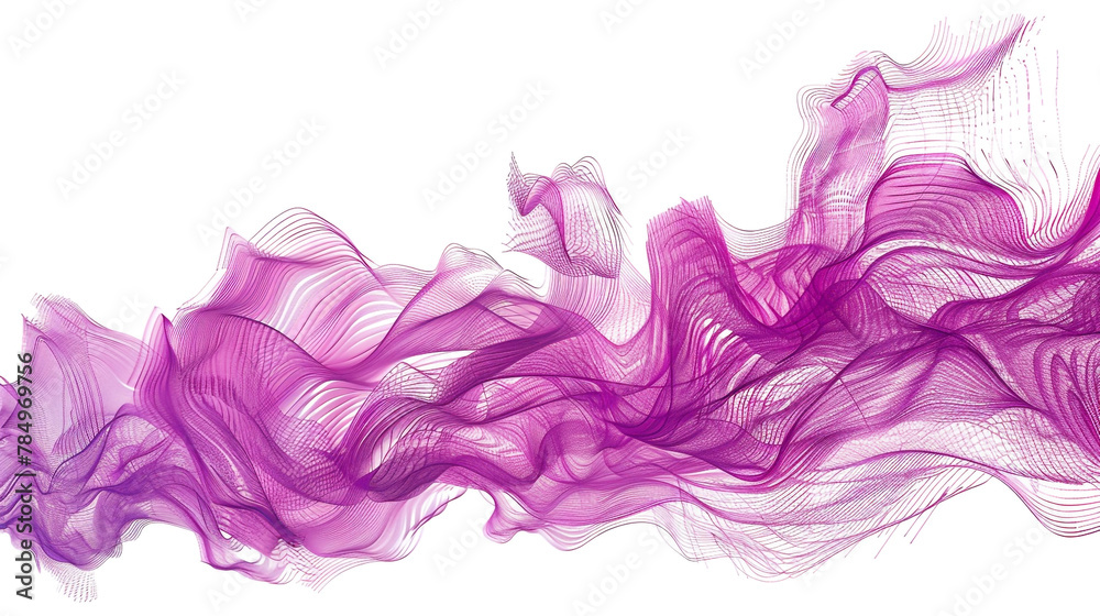 A vibrant abstract line art in radiant magenta, capturing the dynamic movement and energy of ocean waves, isolated on a white background.