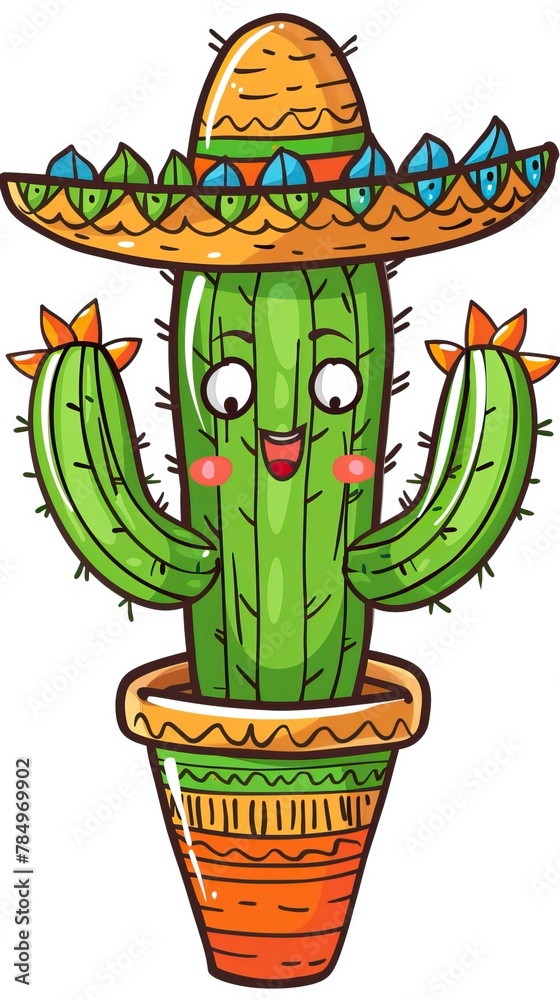 Cute cactus with sombrero hat, vector flat icon illustration on white background, Cinco de Mayo clipart. Cinco de Mayo celebration idea. Cute cactus with sombrero hat, vector flat icon illustration on white background, Cinco de Mayo clipart. Cinco de Mayo celebration idea.