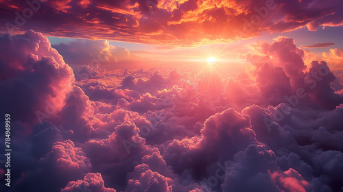 Sun heaven God yellow amazing beautiful shining with sunrise behind super nova light awesome clouds on warm bright day nature purple violet sunray sunbeam full color. 