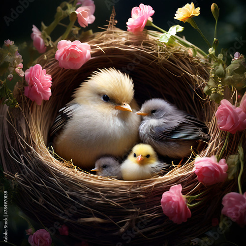 easter eggs in a basket with flowers-easter eggs in a nest-easter eggs in a basket