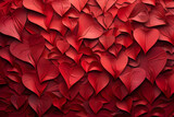 Chaotic order of red paper hearts, background for a romantic event or holiday card.