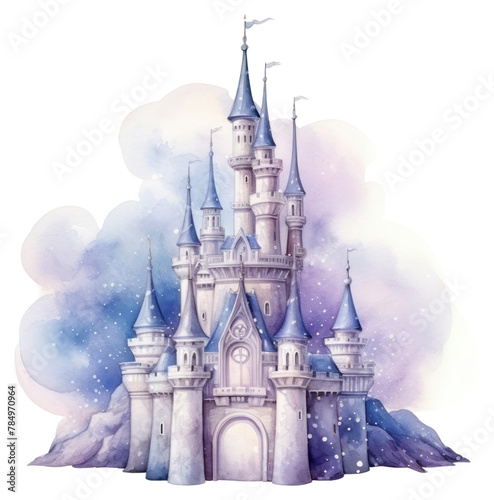 PNG Castle in Watercolor style architecture building drawing.