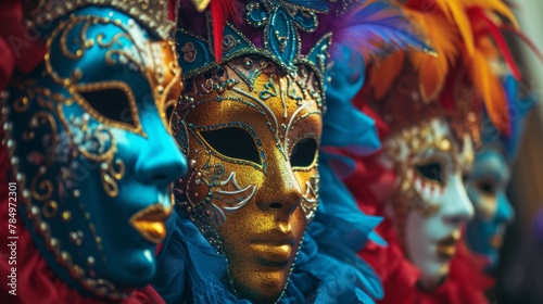 Vibrant background adorned with captivating carnival masks © Zainab