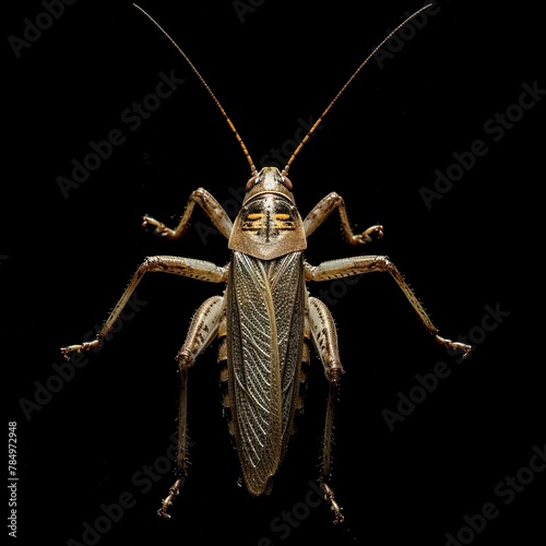 a Gray Bush Cricket on dark Background,