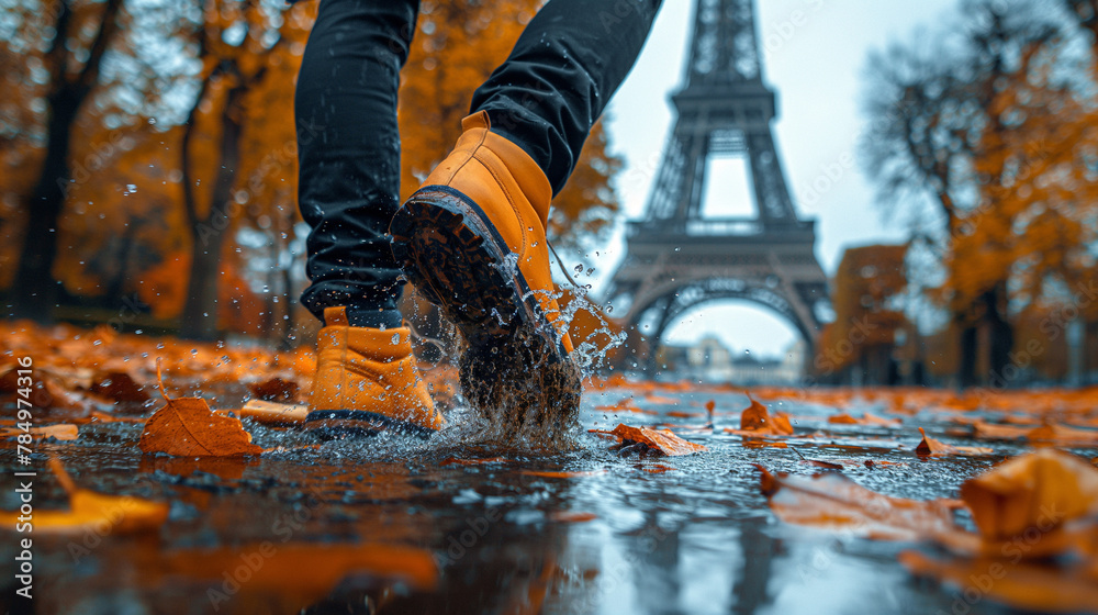 Jogger in Paris on a rainy day. Jogger in Paris on a rainy day.