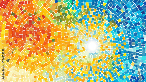 Warm summer day mosaic, dots in sunny and sky blue palette.
