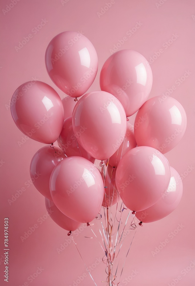 Graceful pink balloons drift lazily against a soft pink backdrop Graceful pink balloons drift lazily against a soft pink backdrop