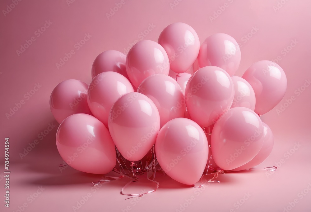 Graceful pink balloons drift lazily against a soft pink backdrop
