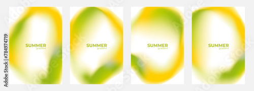 Summer theme vibrant bubbles. Bright fluid blurred green color gradients. Summertime backgrounds for creative seasonal graphic design. Vector illustration.