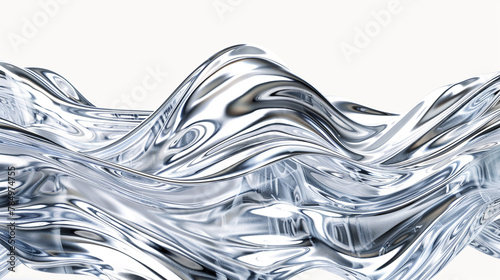 A luxurious abstract line art in shimmering silver, reflecting the elegance and refinement of the waves, isolated on a white background. photo