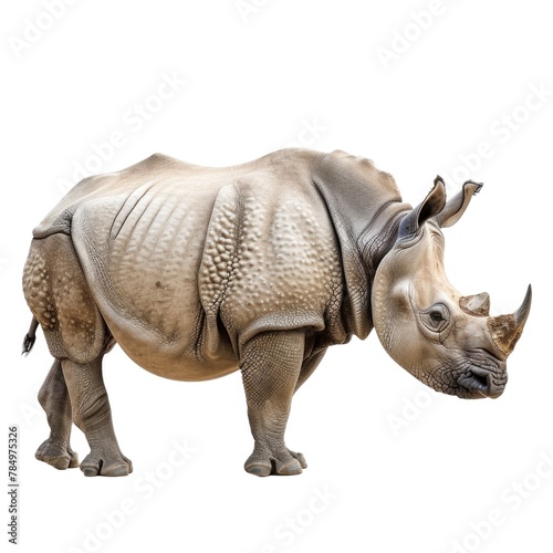 Indian Rhinoceros standing side view isolated on white background, photo realistic. photo