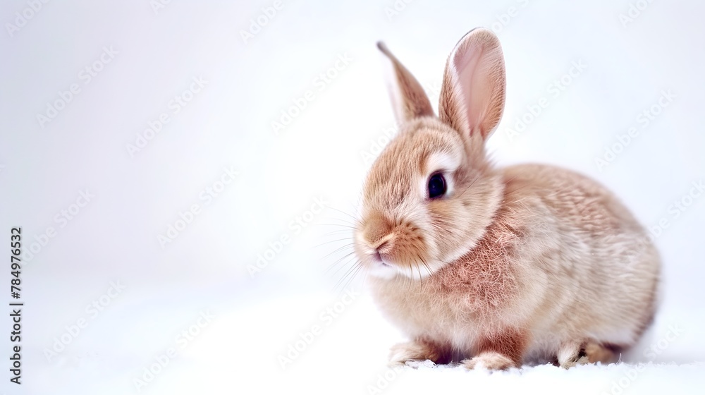 Adorable Brown Rabbit in a Serene Pose on a White Background. Perfect for Easter or Pet Themes. Simple and Clean Style. Soft Lighting. AI
