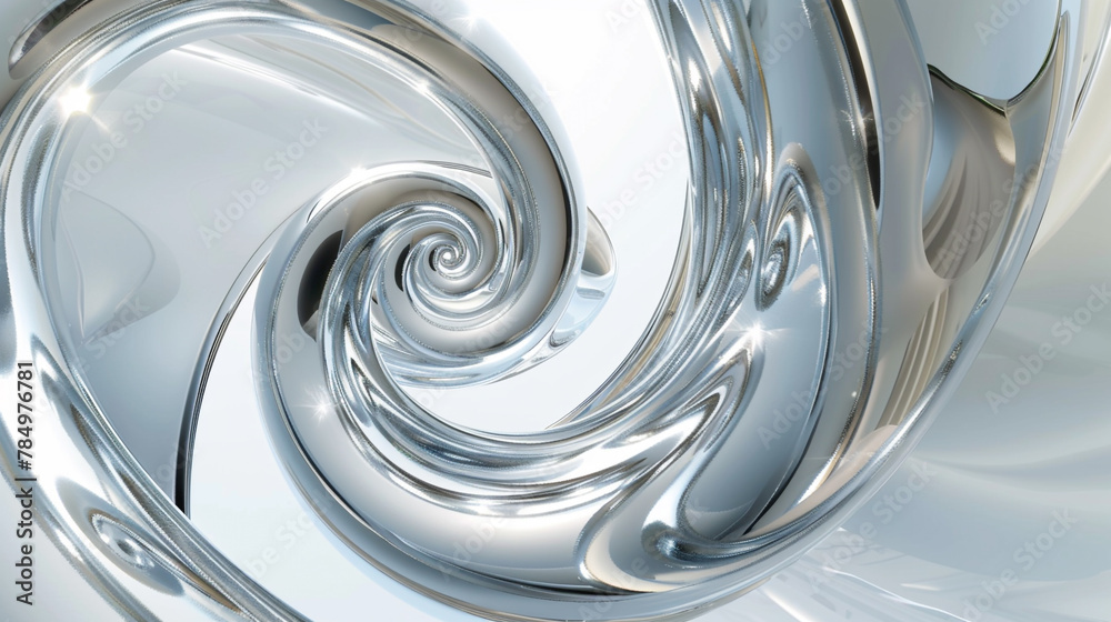 Metallic 3D spiral, silver and chrome against white, futuristic elegance. Metallic 3D spiral, silver and chrome against white, futuristic elegance.