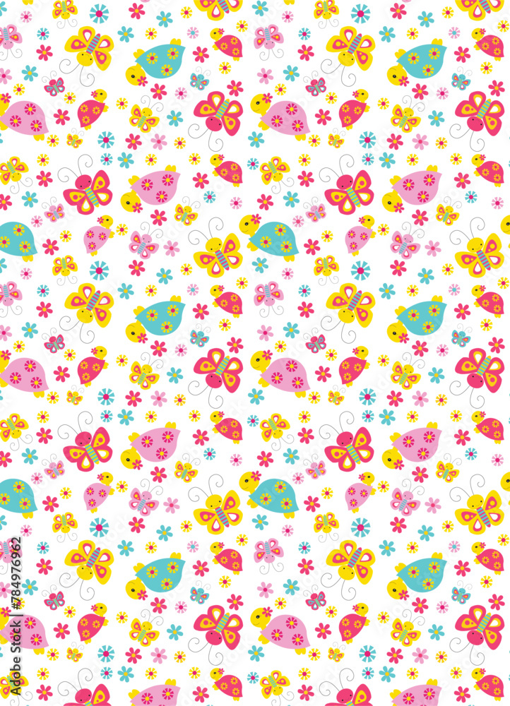 Butterfly Floral Seamless Pattern graphic vector artwork for baby apparel