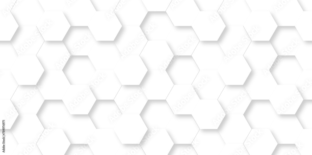 Seamless pattern with hexagon. White Hexagonal Background. Luxury honeycomb grid White Pattern. Vector Illustration. 3D Futuristic abstract honeycomb mosaic white background. geometric mesh cell text.