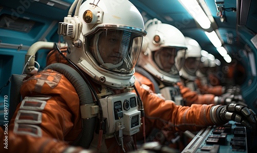 Group of People in Space Suits and Helmets