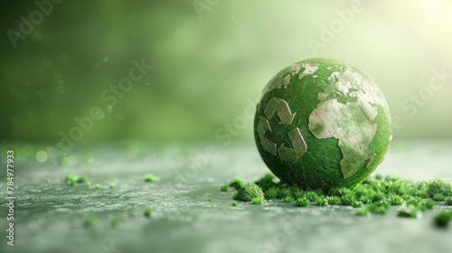 A green globe is sitting on a green surface , surrounded by green powder