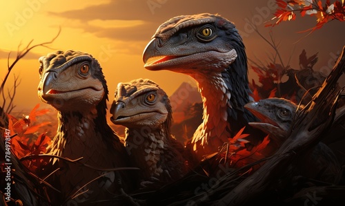 Group of Dinosaurs Standing Together