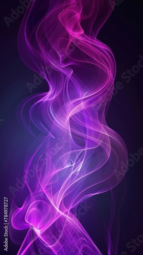 A purple and pink abstract smoke swirls against a dark background