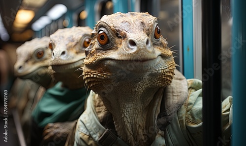 Group of Lizards Perched on Train