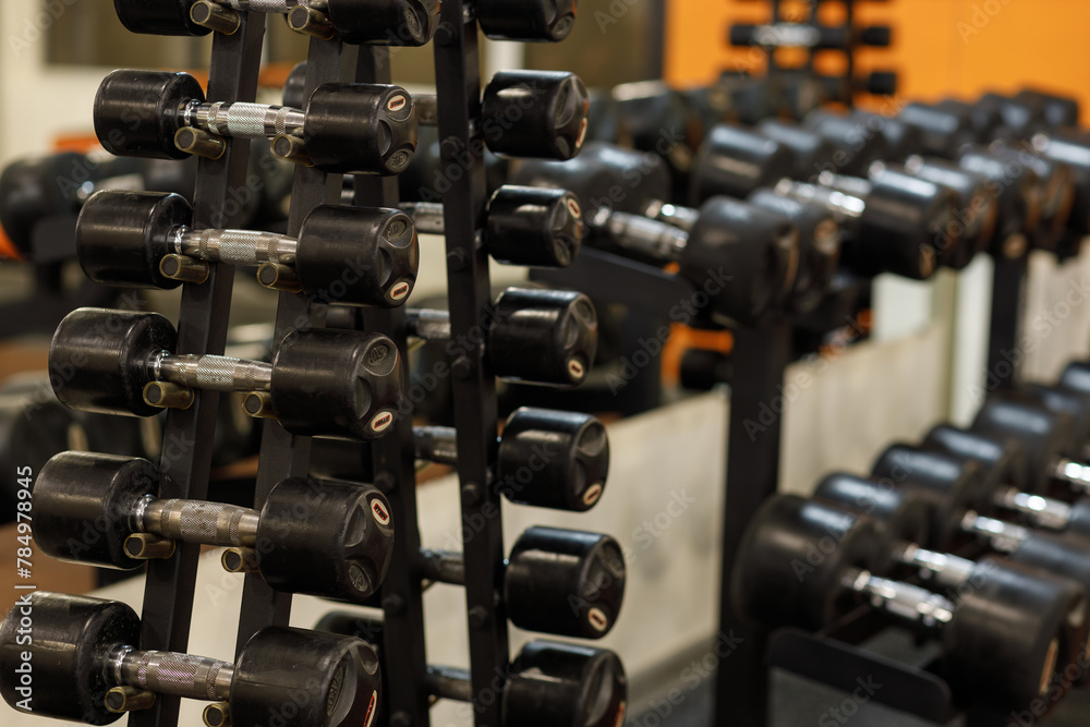 Naklejka premium Exercise equipment in an empty gym