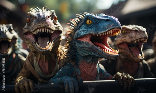 Group of Dinosaurs Roaring