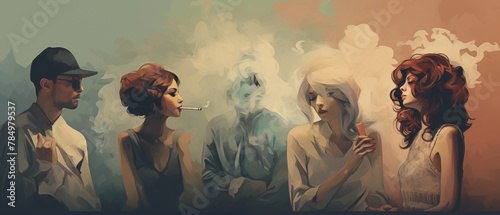 illustration cigarettes smoke with people. photo