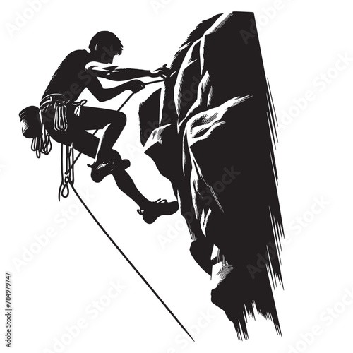 Rock climbing Vector illustration in black and white