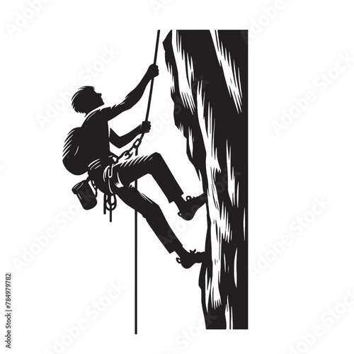 Rock climber black and white vector illustration
