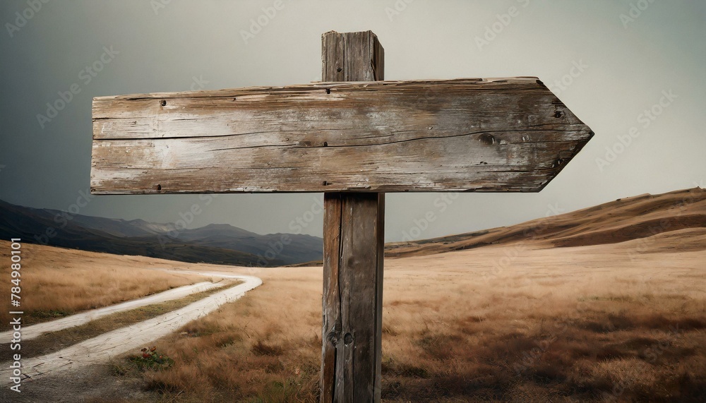Mountain way wooden way direction sign, weathered and rustic. Background Mountain way wooden way direction sign, weathered and rustic. Background