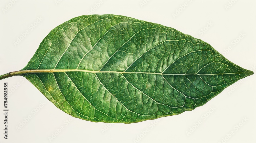 Botanical Illustrations: A close-up photo of a single leaf in a botanical illustration Botanical Illustrations: A close-up photo of a single leaf in a botanical illustration