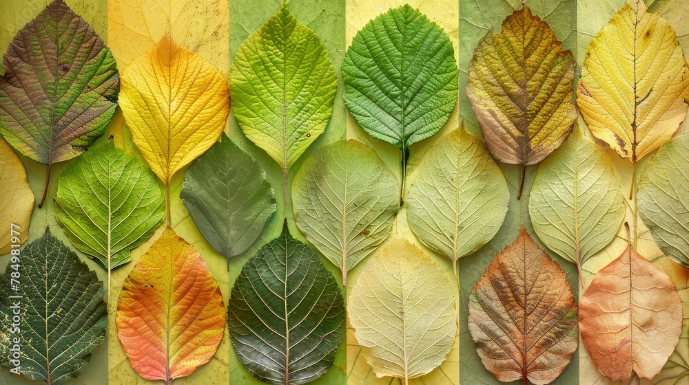 Botanical Illustrations: A photo of a botanical illustration depicting leaves in different seasons Botanical Illustrations: A photo of a botanical illustration depicting leaves in different seasons