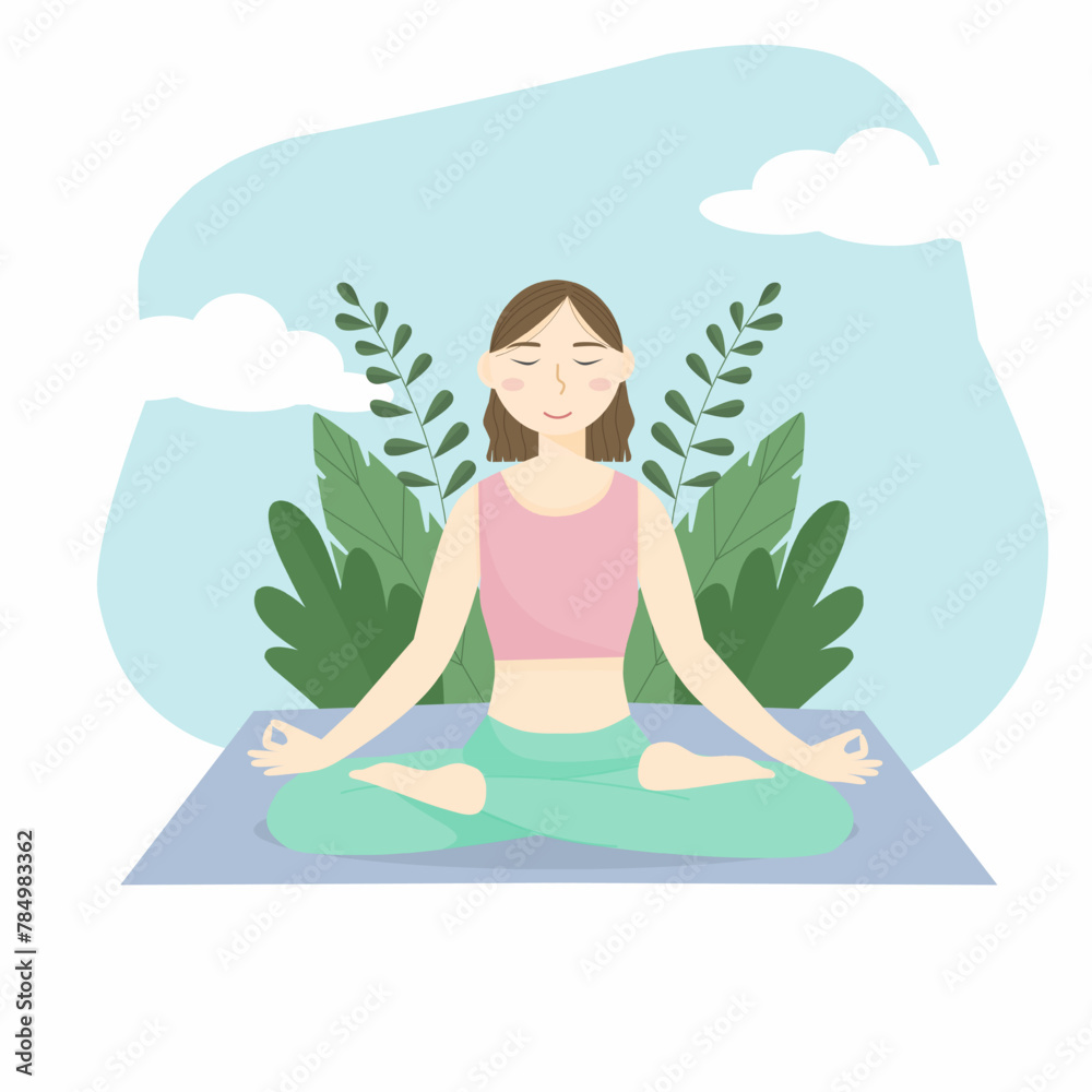 yoga in the lotus position illustration, international yoga day, illustration woman doing yoga 