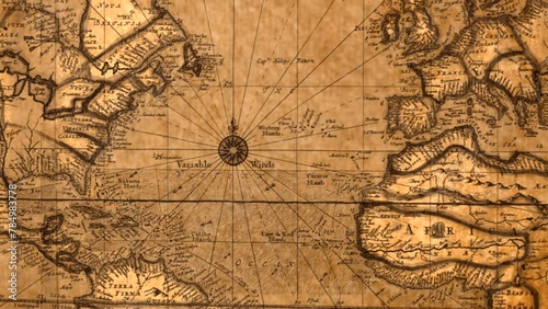 Historical pirate treasure map of the world, 1600s. Ancient mariner's world photo