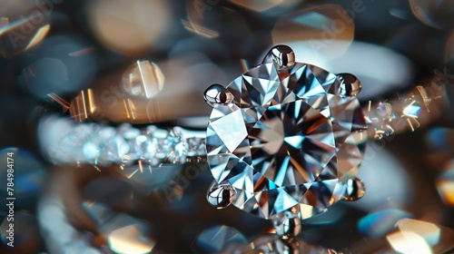 Jewelry and Gemstone: A macro close-up photo of a sparkling diamond ring