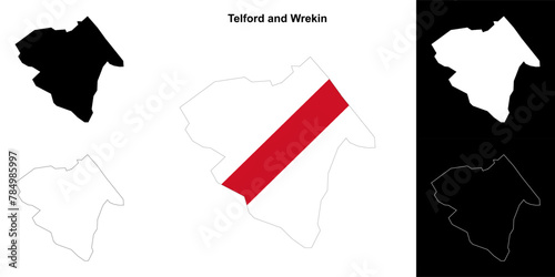Telford and Wrekin blank outline map set photo