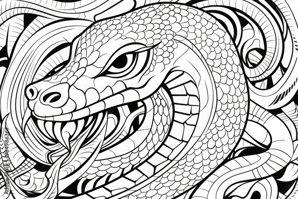 Hand drawn of snake zentangle style on a white background. Coloring book for kids and adults. Antistress coloring page, print, emblem,logo or tattoo,design, decor, T-shirt. Hand drawn of snake zentangle style on a white background. Coloring book for kids and adults. Antistress coloring page, print, emblem,logo or tattoo,design, decor, T-shirt.
