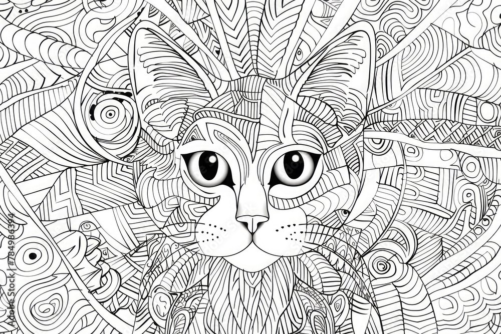 Obraz premium Hand drawn cat zentangle style. Coloring book for kids and adults.For adult and for children antistress coloring page, print, emblem,logo or tattoo,design, decor, T-shirt.