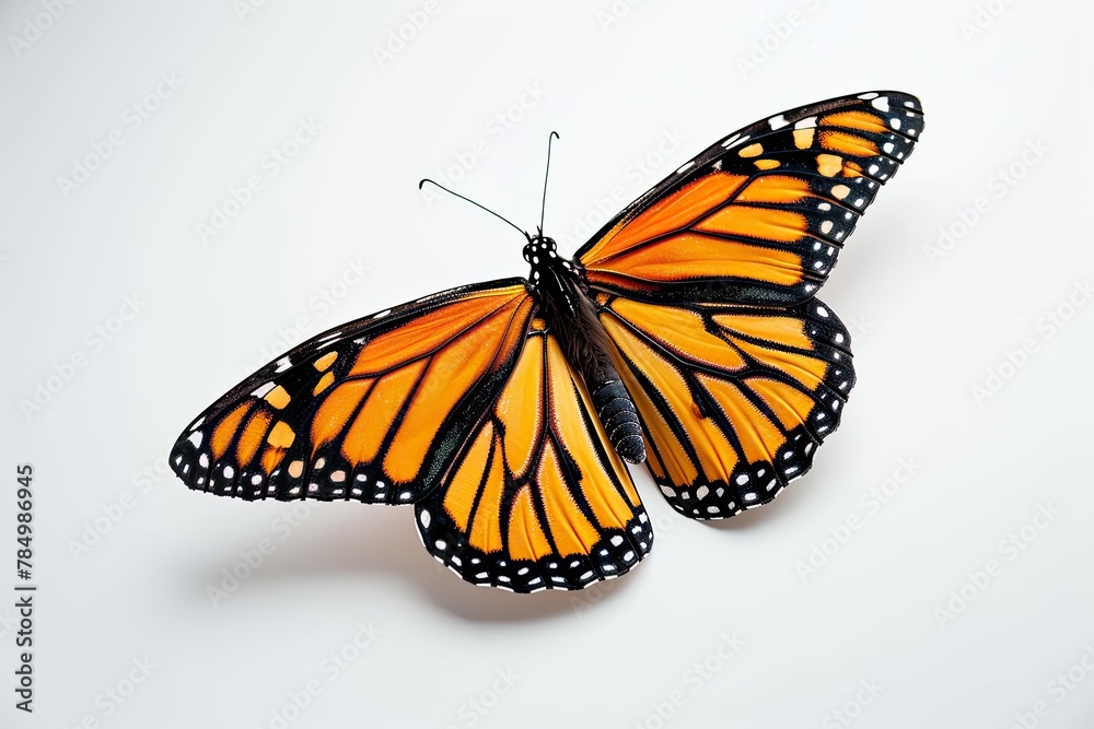 Obraz premium Monarch Butterfly on white background, bliss, Awe-inspiring, Extreme Close-up View, 