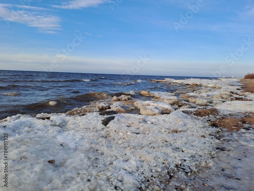 Baltic sea in winter January, storm, snow and ice, cold weather