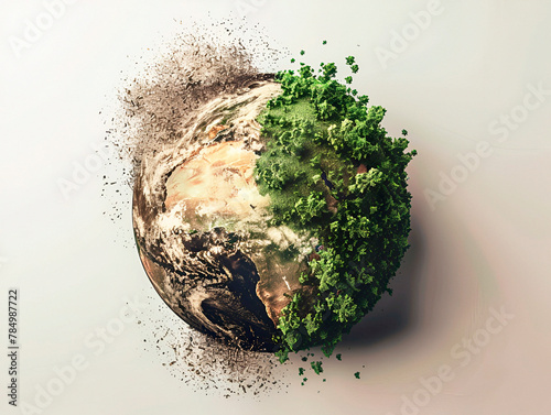 Conceptual style, Earth crying for help, environmental elements, emotional composition photo