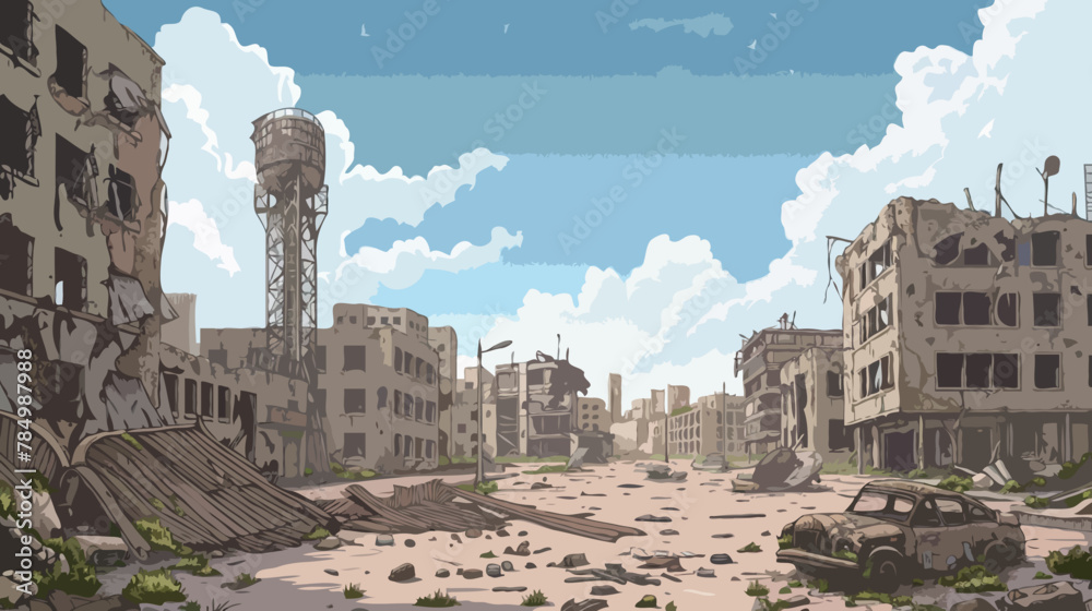 Abandoned city, cartoon hand-drawing, illustration