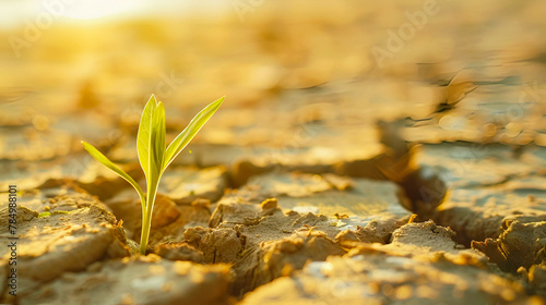 Inspirational style, green shoots sprouting from dry land, symbol of hope, motivational composition