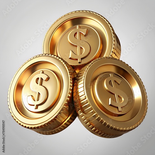three 3d gold dollar coin © Acer Acer