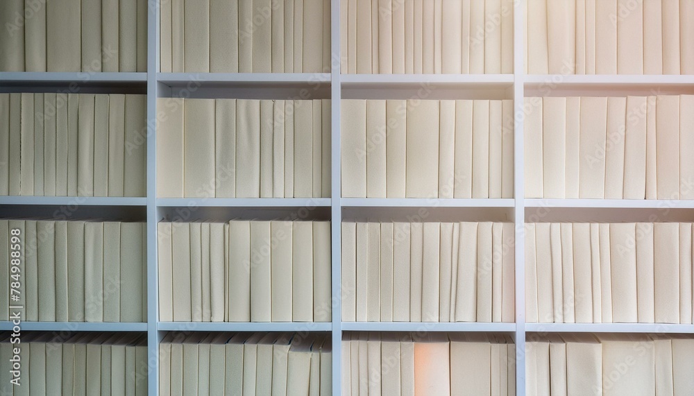 White library book shelves packed with colorful books
