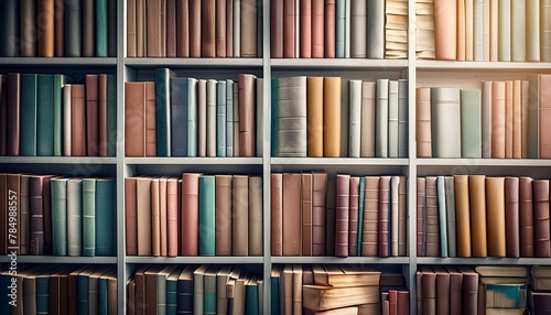 White library book shelves packed with colorful books