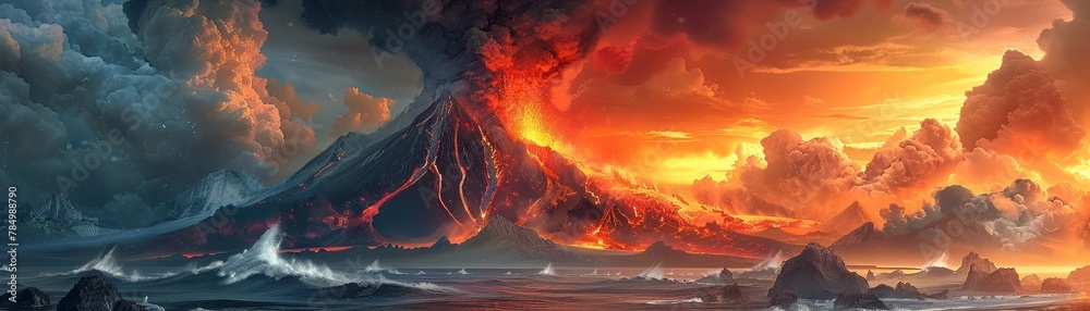 Volcanic Eruptions captured in a classic adventure novel cover, thrilling and dynamic
