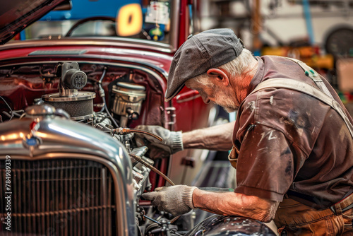 Expert Mechanic Fine-Tuning a Classic Car Engine