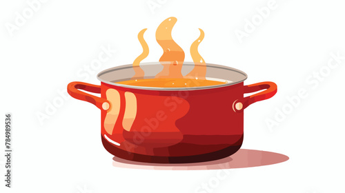 A close-up of a pot of soup simmering on the stove